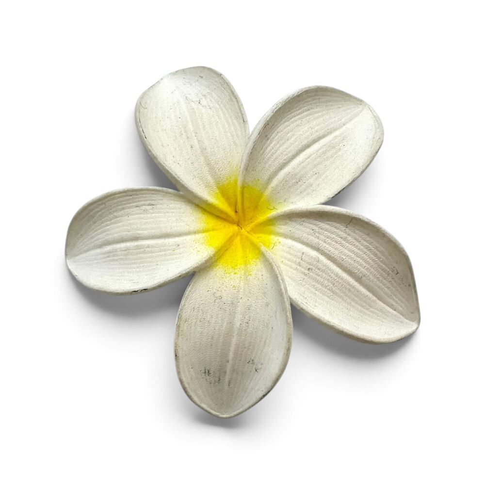 Vintage Western Germany Plumeria Flower Brooch White Yellow Resin 3D Floral Pin